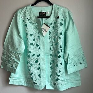 NWT Bob Mackie Geometric Cutout Seafoam Green Jacket Linen Size XL